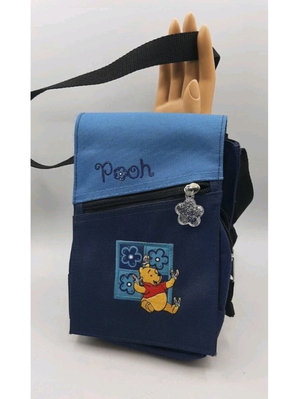 VTG Winnie the Pooh Multicolored Crossbody Bag Blue Gold Canvas Like NEW
